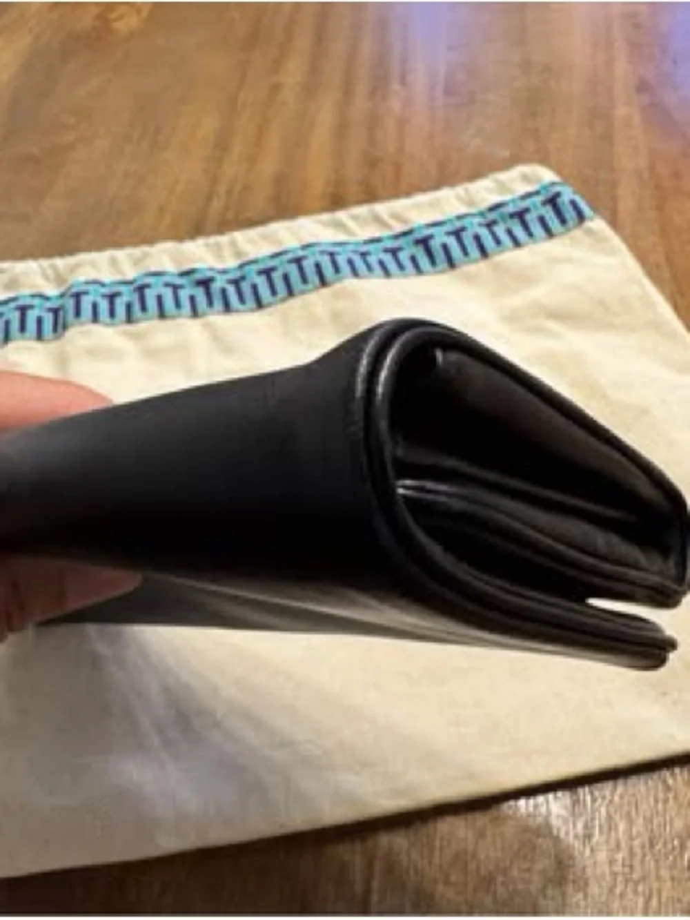 Tory Burch Black Leather Wristlet with Tassel and Gold-Tone Hardware